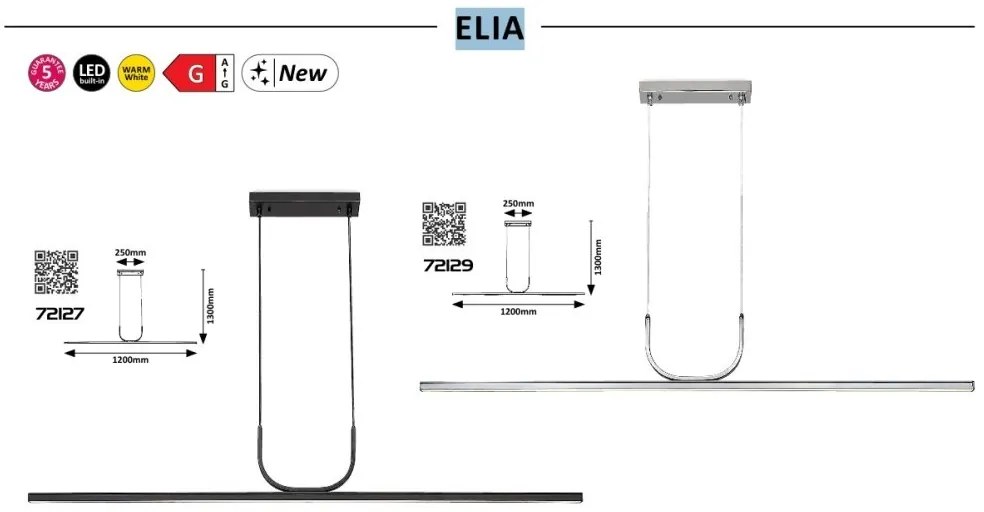 Lustra Suspendata Liniara, LED, Crom, Elia