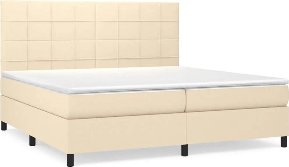 vidaXL Pat box spring cu saltea, crem, 200x200 cm, textil