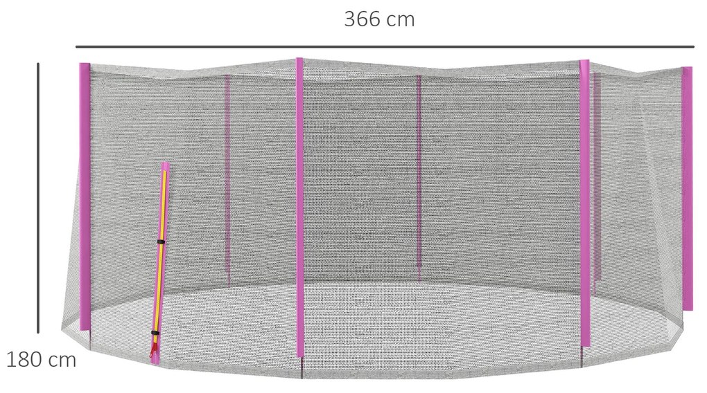 SPORTNOW Plasă Siguranță Trambulină Rotundă 366cm 8 Stâlpi Drepti Tarc Rezervă Plasă Rezistentă Negru Roz | Aosom Romania