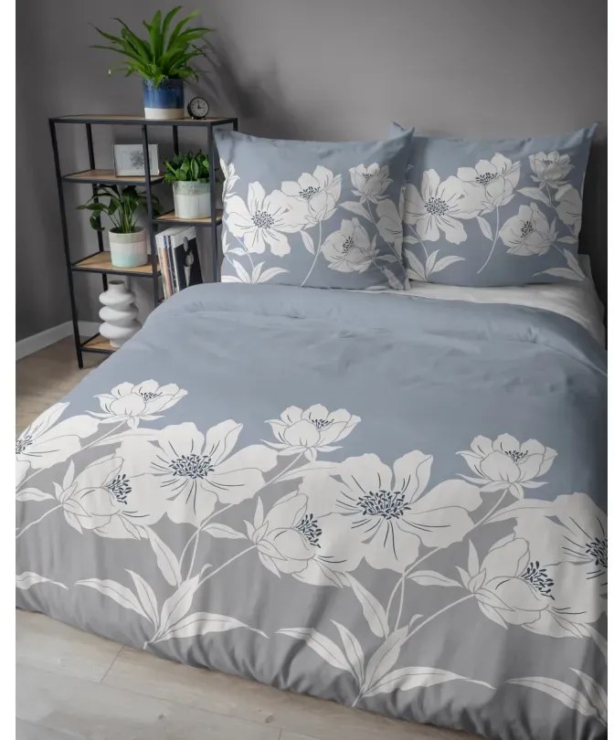 Cearșafuri din flanel - albastru cu motive florale 3 časti: 1ks 220x200 + 2ks 70x80