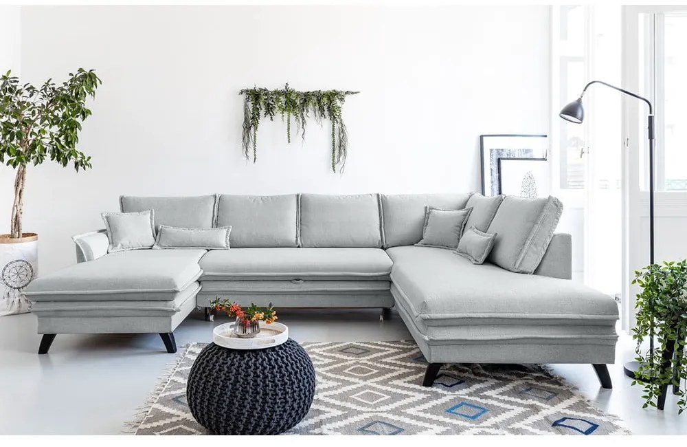 Canapea extensibilă în formă de „U” cu șezlong pe partea dreaptă Miuform Charming Charlie, gri deschis