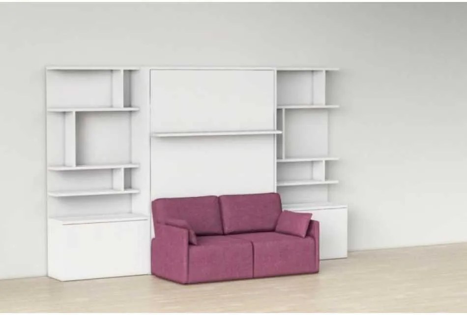 Pat rabatabil dublu cu canapea de 2 locuri si 2 biblioteci - ROYAL BIG BOOKCASE SET (150X200) (Culoare tapiterie stofa canapea: Ketor 3 (Grena),