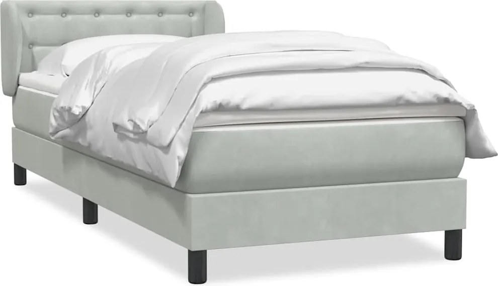 vidaXL Pat box spring cu saltea, gri deschis, 90x210 cm, catifea