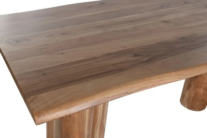 Masă dining din lemn de acacia, natur, 10 locuri, cu bază din coloane grupate, 76 x 200 x 100 cm, „Toria”