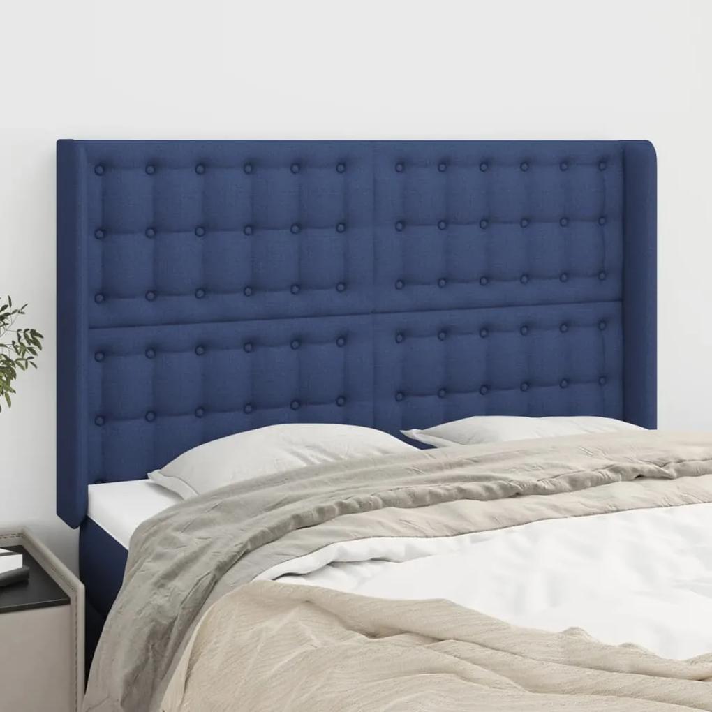 3120018 vidaXL Tăblie de pat cu aripioare, albastru, 147x16x118/128 cm, textil