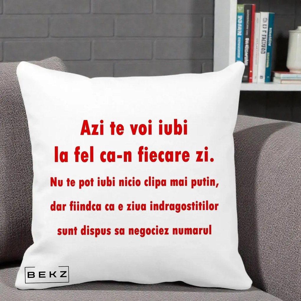 Cadou pentru Iubita - Perna Personalizata Azi Te Voi Iubi, 40x40 cm, Alba Mata, Husa Detasabila, Perna Inclusa, BEKZ®