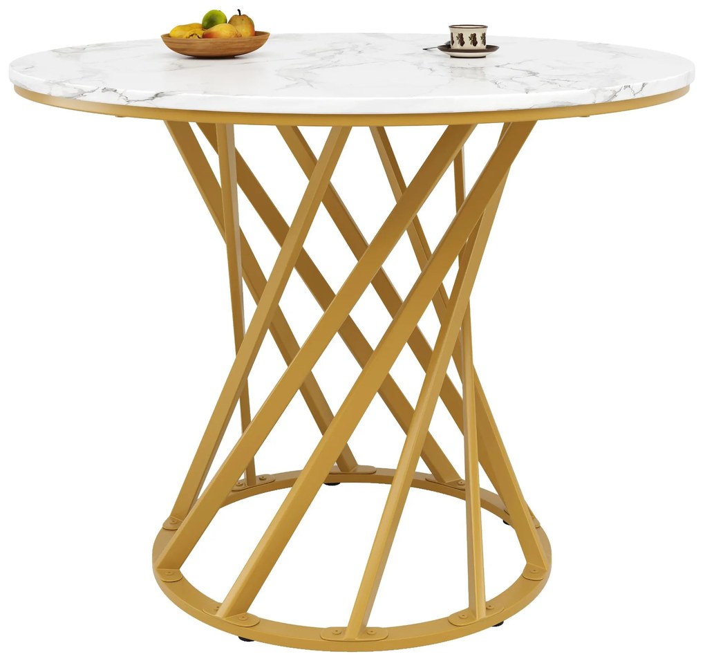 Masă rotundă de dining, Alb+Auriu | Aosom Romania