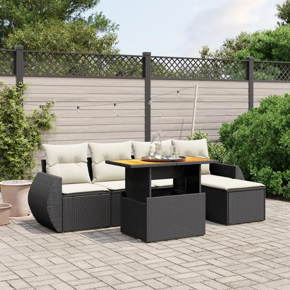 3275807 vidaXL Set mobilier de grădină cu perne, 6 piese, negru, poliratan