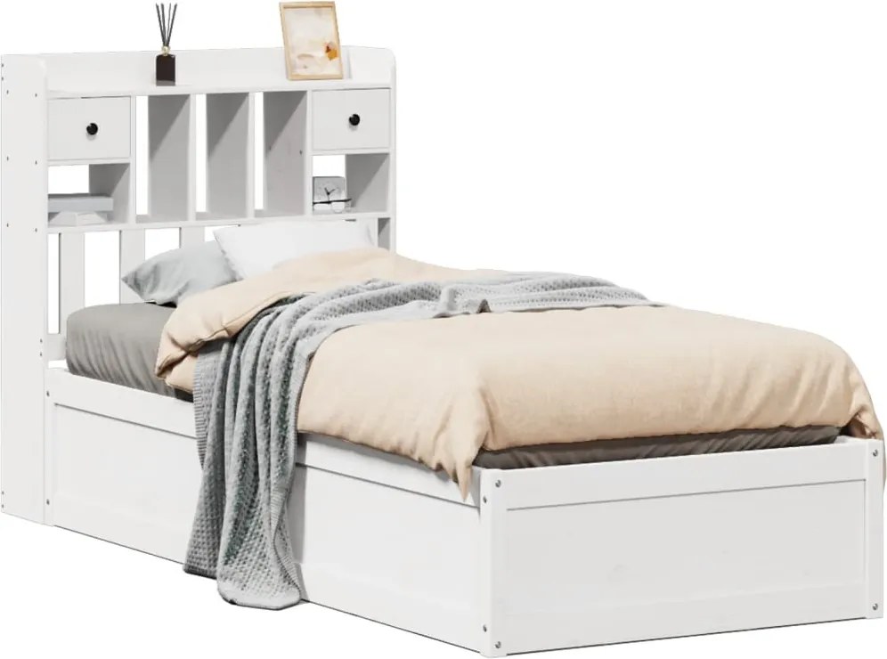 vidaXL Cadru pat fără saltea, alb, 90x190 cm, lemn masiv de pin