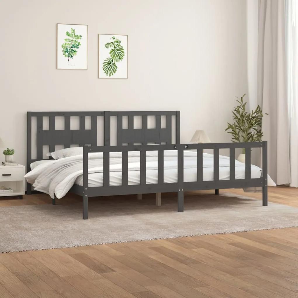 3188188 vidaXL Cadru de pat cu tăblie, gri, 200x200 cm, lemn masiv de pin