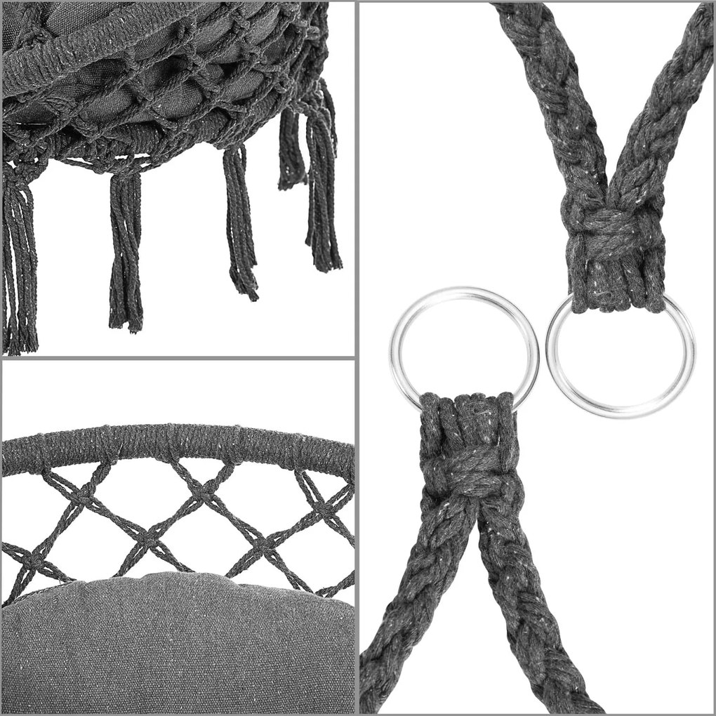 Jurhan Scaun suspendat BOHO cu perne, Ø61cm, antracit