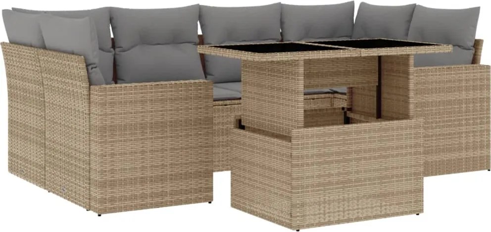 vidaXL Set canapele de grădină, 7 piese, cu perne, bej, poliratan