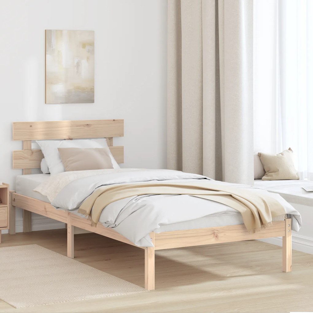 vidaXL Cadru de pat cu headboard Maro 90 x 190 cm Lemn masiv de pin