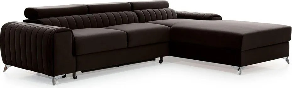 Colțar maro închis extensibil/cu spațiu de depozitare cu tapițerie din catifea (cu colț pe partea dreaptă/cu șezlong) Grayson – ELTAP