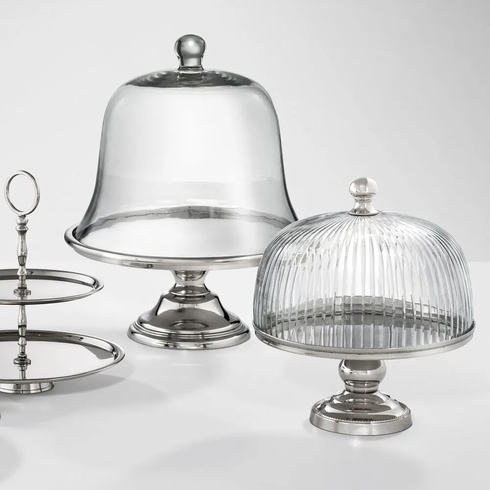 Platou cu picior si capac din sticla design LUX Giorgio, nickel 104406 HZ