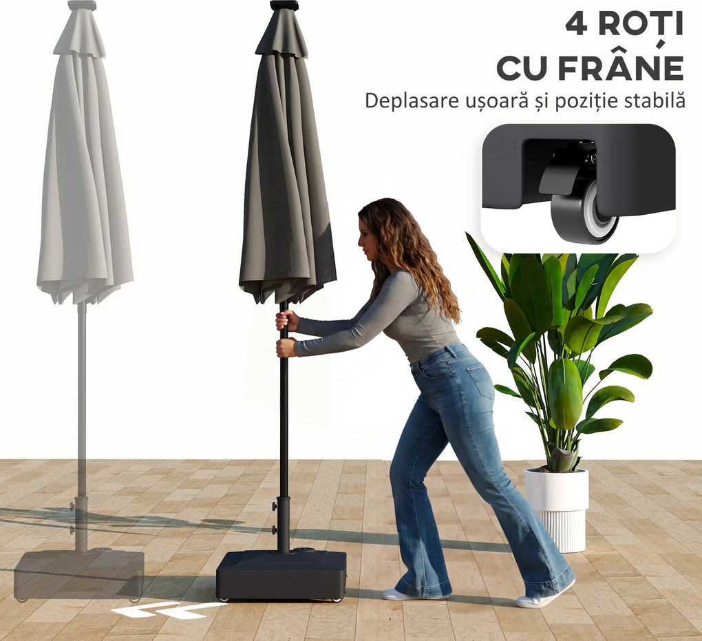 Outsunny Bază Umbrelă cu Roți și Frâne, cu Apă 40kg/Nisip 61kg, pentru Stâlpi de Ø35/38/48mm, Negru | Aosom Romania