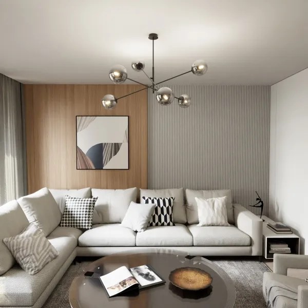 Lustră pe tijă LINEAR 6xE14/10W/230V negru/gri