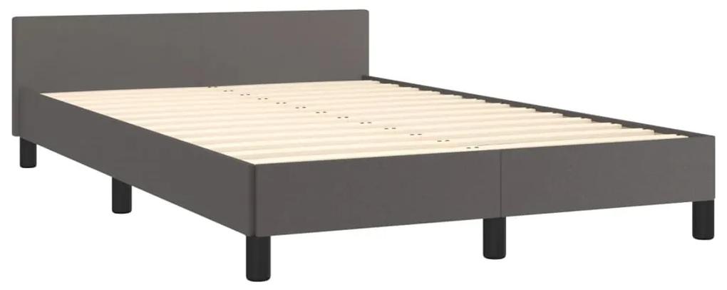 Cadru de pat cu tablie, gri, 120x200 cm, piele ecologica Gri, 120 x 200 cm, Culoare unica si cuie de tapiterie