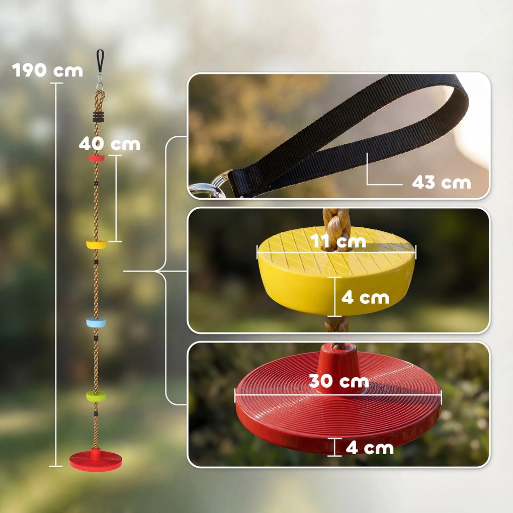 AIYAPLAY Frânghie de Cățărat, Kit Leagăn pentru Copii cu Suporturi și Disc, Parcurs cu Obstacole pentru Grădină, Roșu | Aosom Romania