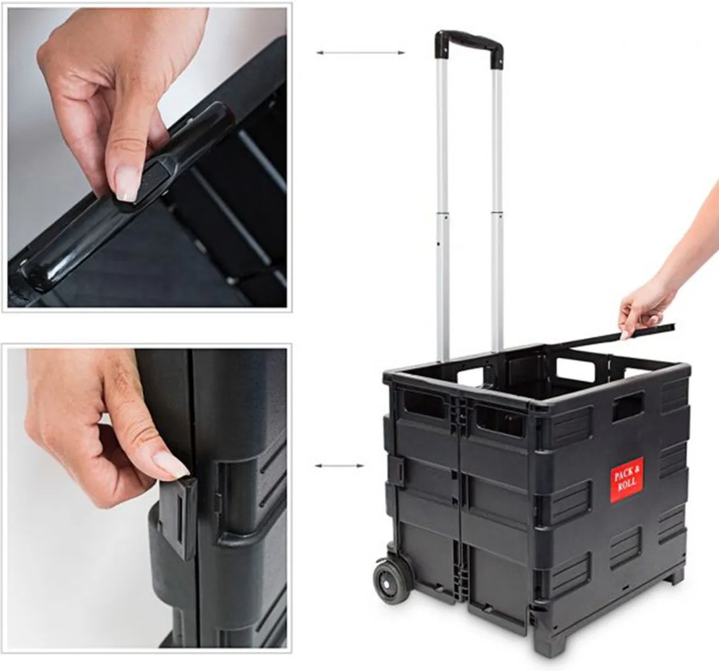 Carucior cumparaturi Pliabil Maner telescopic Negru 39 x 42 x 37 cm