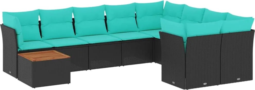 vidaXL Set canapele de grădină cu perne, 10 piese, negru, poliratan