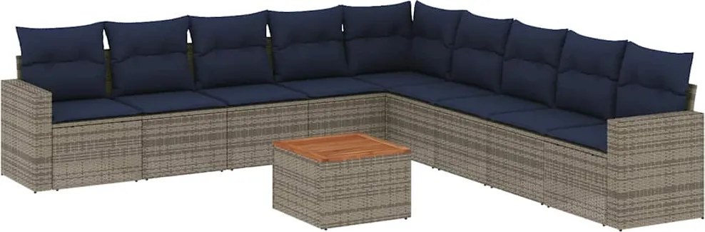 vidaXL Set canapele de grădină cu perne, 10 piese, gri, poliratan