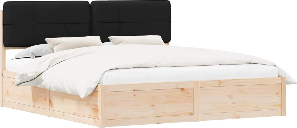 vidaXL Cadru de pat cu tăblie tapițată cu headboard Negru 200 x 200 cm