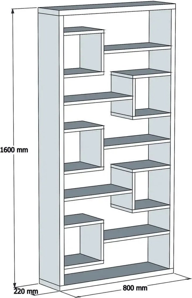 Biblioteca/etajera carti, Hamdo Homs, alb/nuc/gri antracit, 160 x 80 x 22 cm, PAL