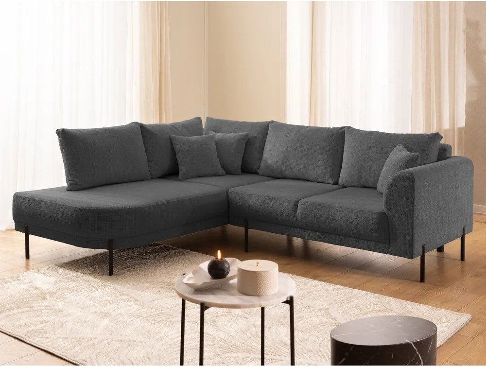 Colțar gri închis cu tapițerie din chenille (cu colț pe partea stângă/în formă de ”L”) Mauris – Ropez