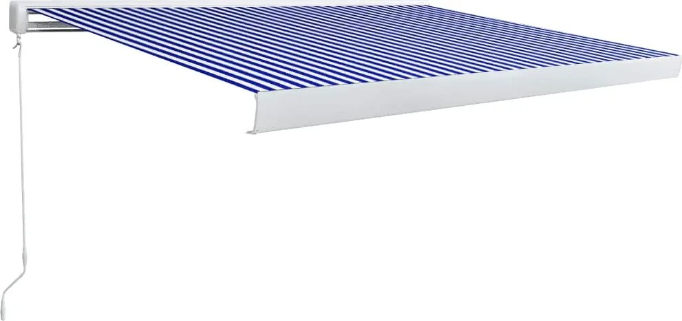 vidaXL Copertină manuală tip casetă, albastru și alb, 350 x 250 cm