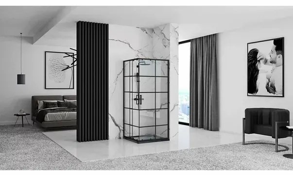 Cabina de dus patrata Rea Concept cu usi glisante 80x80 negru mat