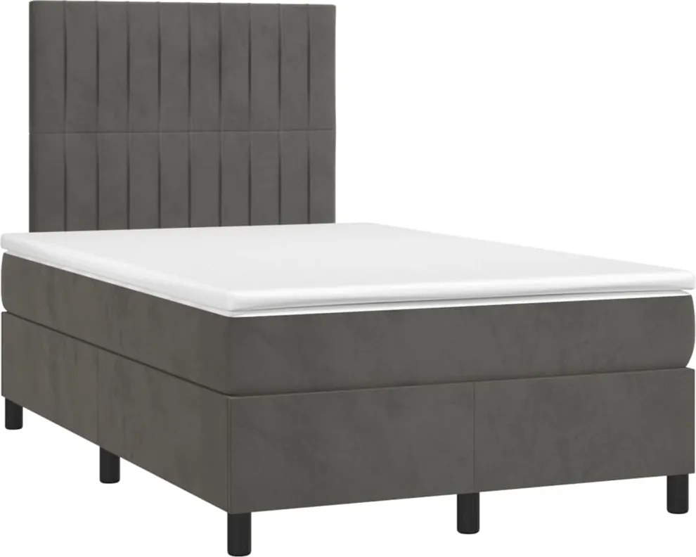 vidaXL Pat box spring cu saltea, gri închis, 120x190 cm, catifea