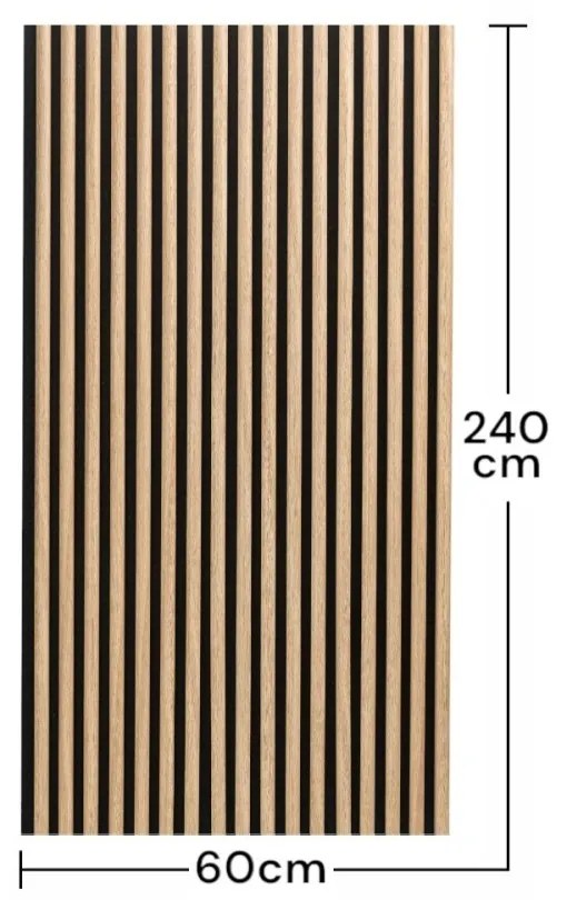 Panou riflaj acustic decorativ, MDF si pasla, AC15, 240x60x2.1cm, Stejar deschis