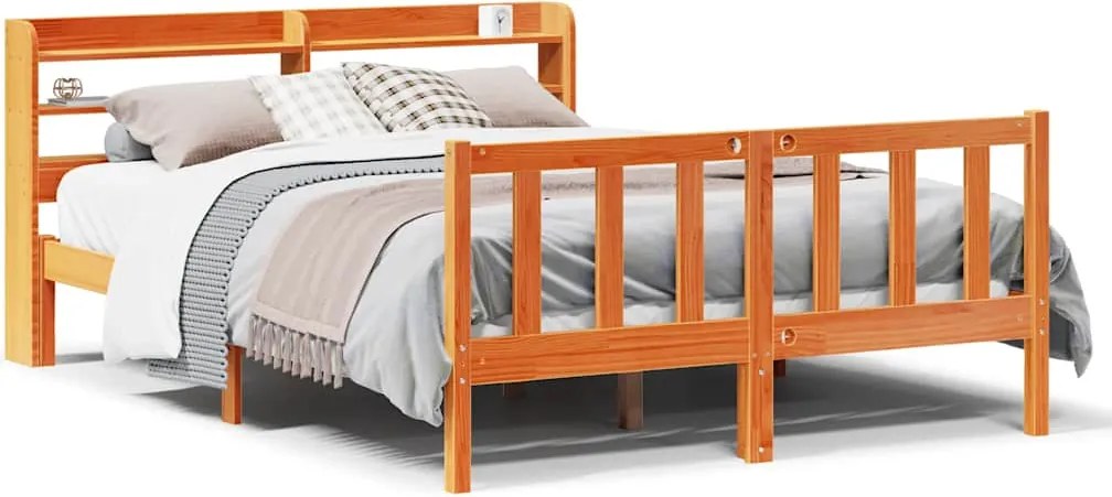 vidaXL Cadru de pat cu tăblie, maro ceruit, 135x190 cm, lemn masiv pin