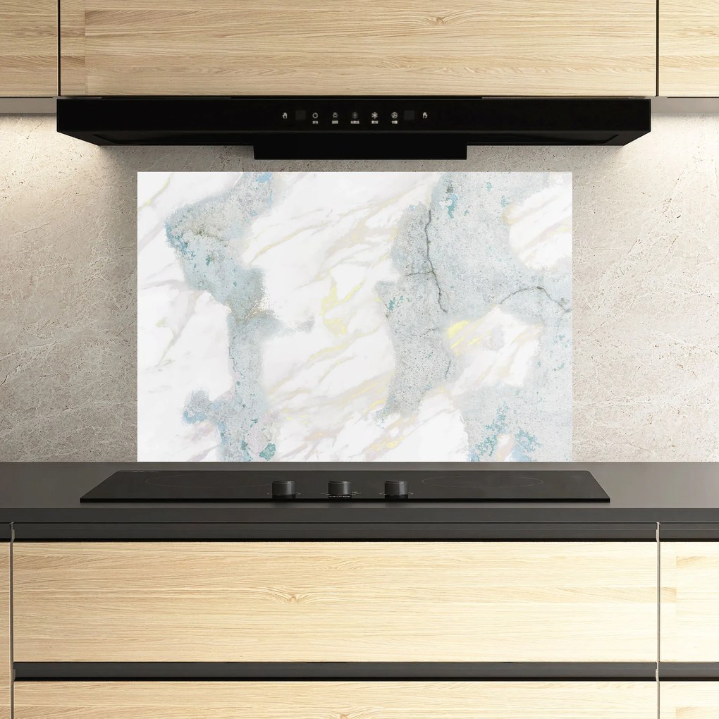Panou Sticla Bucatarie, 50x70cm, Protectie aragaz, Antistropi, Termorezistent, Abstracte, Marble, Light Blue Gold