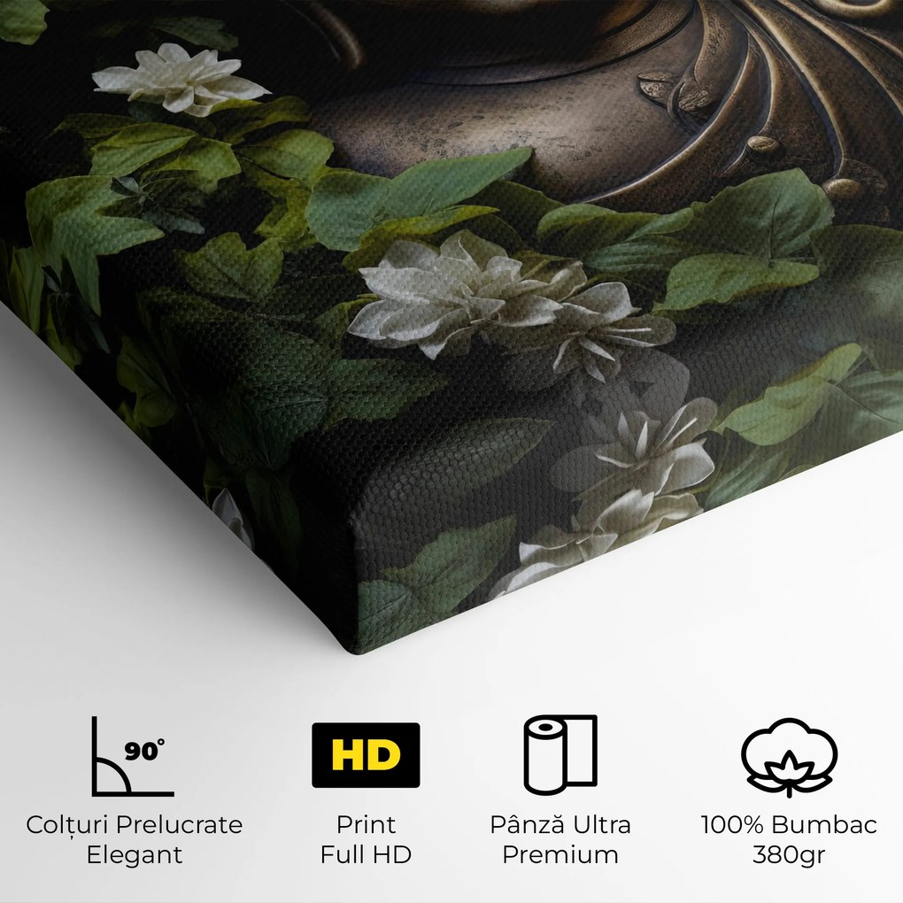 Tablou Canvas, 80x120cm, Dormitor si Living, Moderne, Buddha, White Flowers Buddha