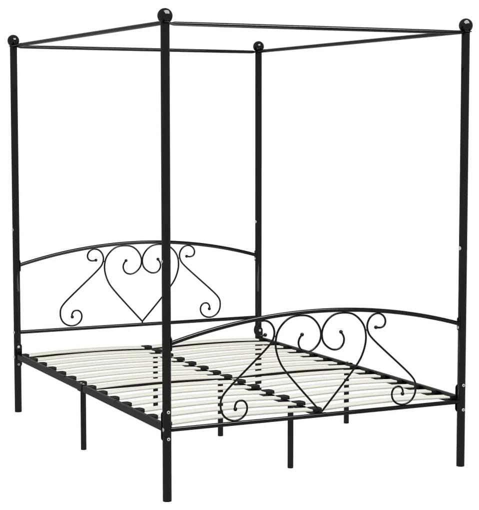 Cadru de pat cu baldachin, negru, 160 x 200 cm, metal Negru, 160 x 200 cm