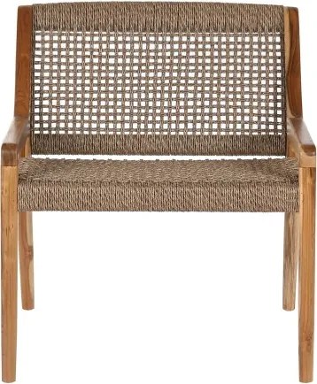 Scaun lounge cu brațe din lemn masiv de teak cu șezut și spătar împletite din fibră naturală, 65×62×72 cm, „Nairobi" |