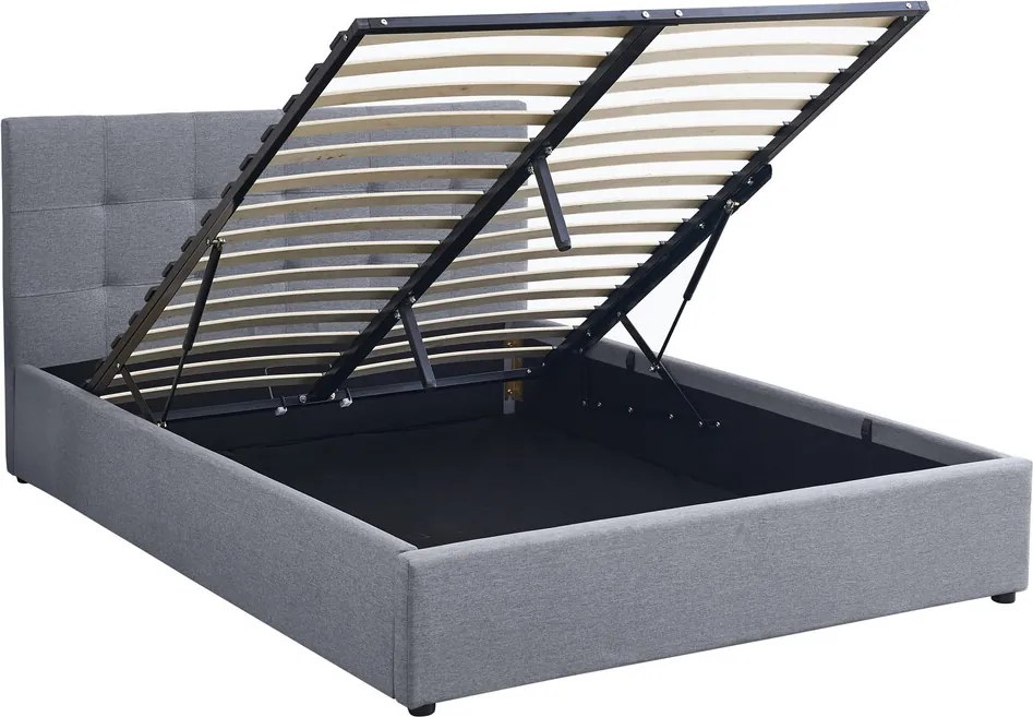 Pat tapitat Carson, 160x200 cm, somiera rabatabila, spatiu depozitare, gri