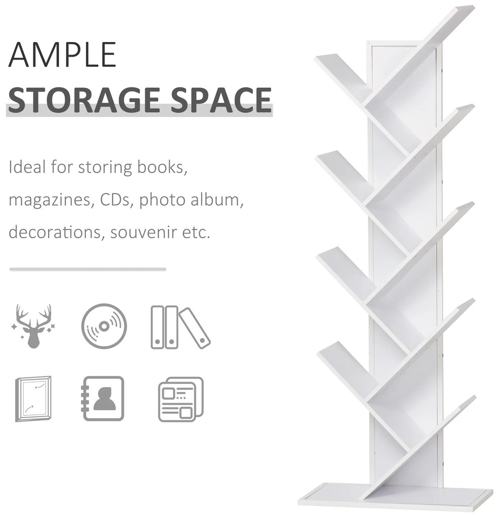 HomCom biblioteca in forma de copac, 50x28x142 cm, alba | AOSOM RO
