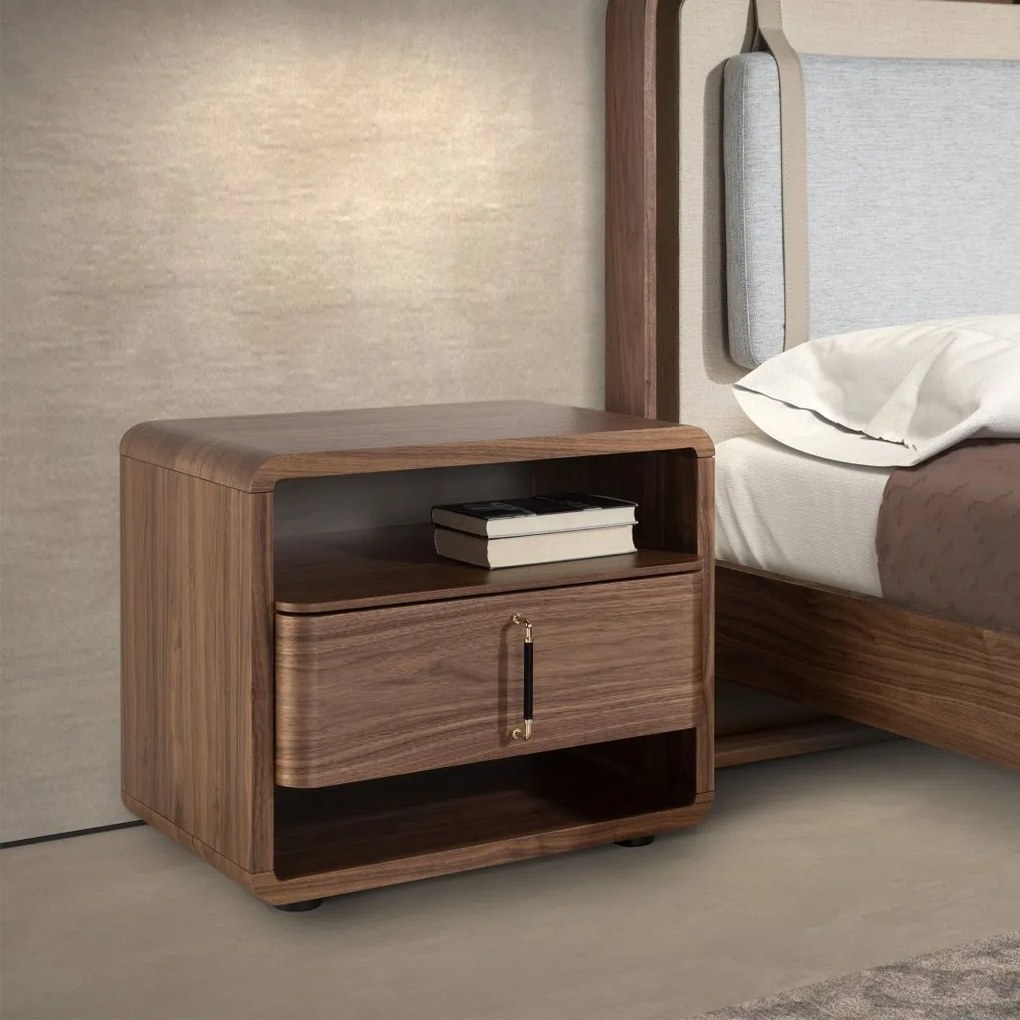 Noptiera design LUX cu sertare Walnut Veneer