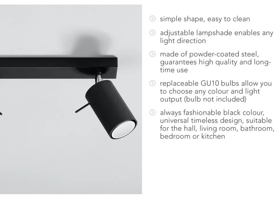 Spot negru 8x30 cm Etna – Sollux