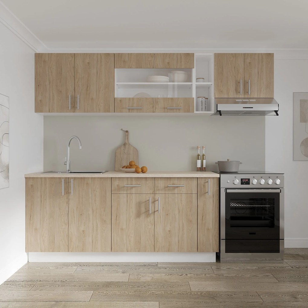 Corp Baza Karo, 2 Sertare, 2 Usi, Lemn Natural/Alb, 80 x 50 x 80 cm