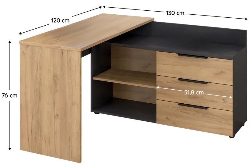 Masă PC de colț KloPăturăs 9 (grafit + stejar artisan) . 1116370