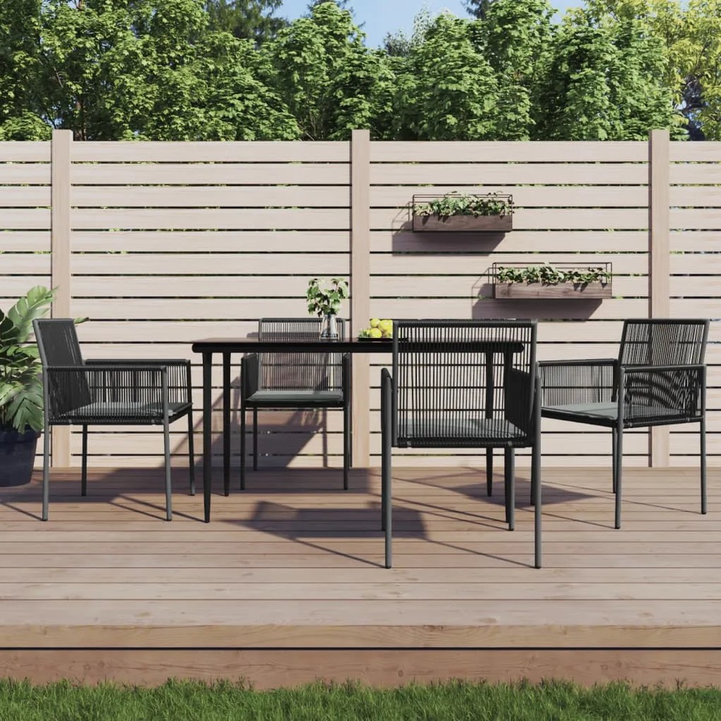 3187067 vidaXL Set mobilier grădină cu perne, 5 piese, negru, poliratan & oțel