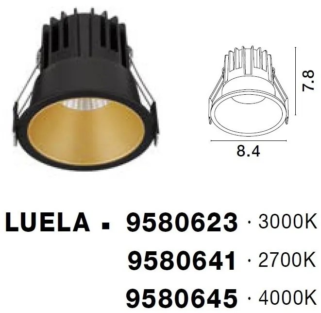 Spot LED incastrabil tavan fals / plafon LUELA 4000K negru/auriu
