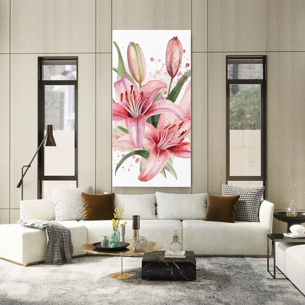 Tablou Canvas, 80x160cm, Dormitor si Living, Flori, Crini, Beautiful Pink Lily