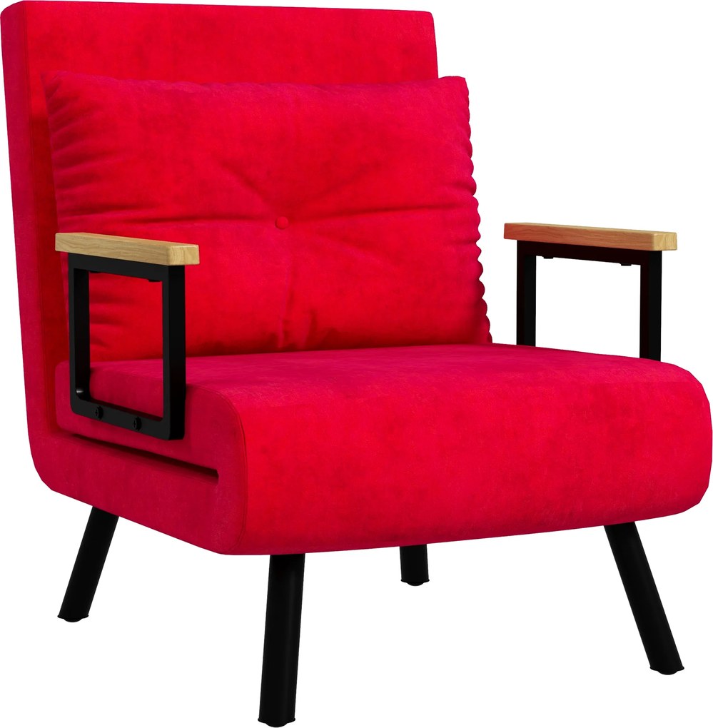 HOMCOM Canapea Extensibilă cu Spătar Reglabil pe 5 Nivele, Canapea Pat Individuală Pliabilă cu Perne, 63x73x81 cm, Roșu | Aosom Romania