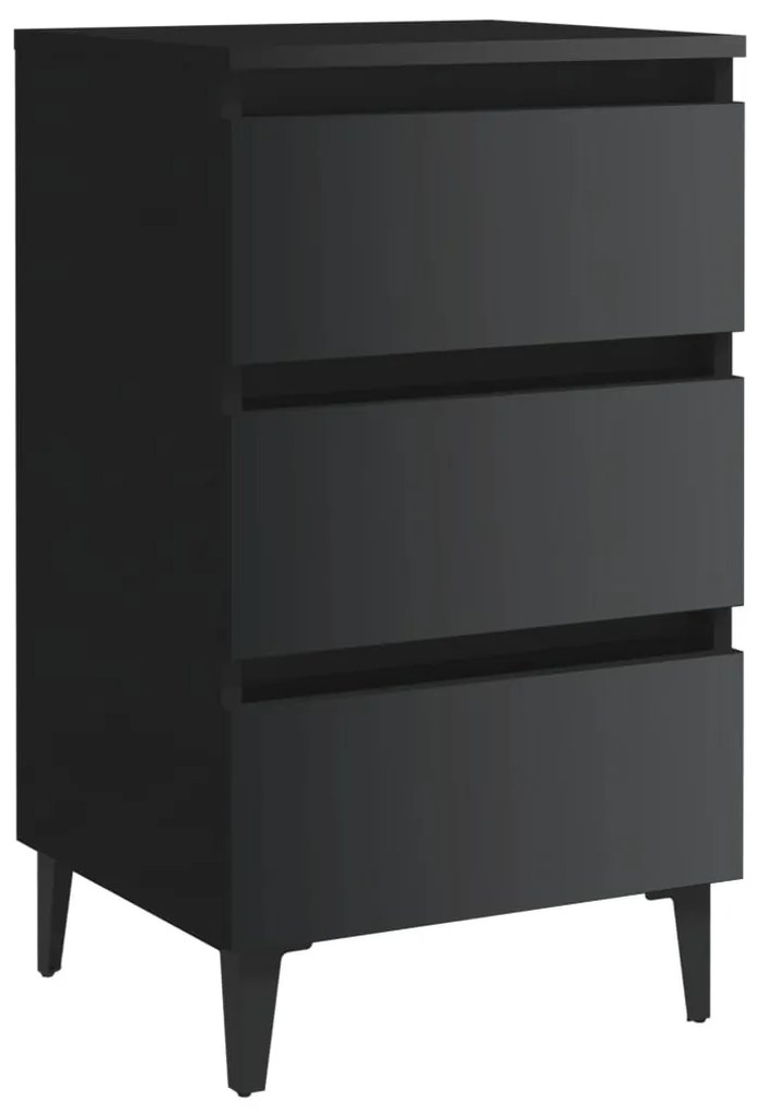 805919 vidaXL Noptieră cu picioare metalice, negru extralucios, 40x35x69 cm