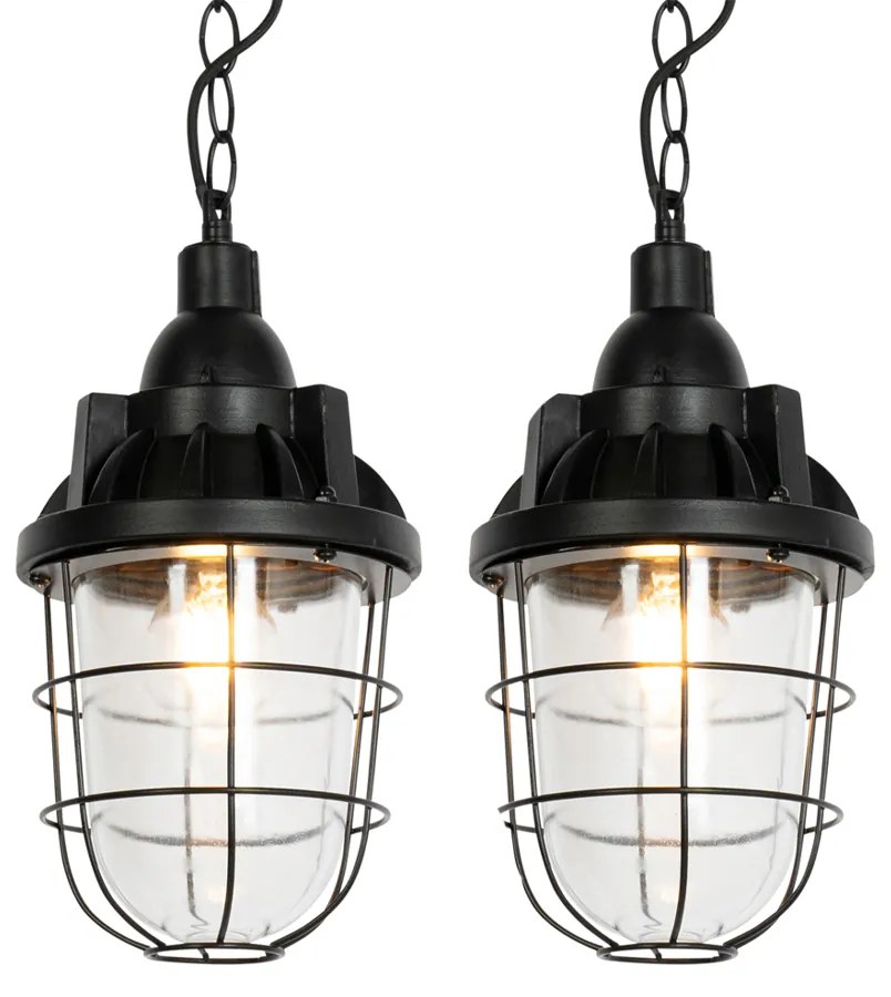 Set de 2 lămpi suspendate industriale negre - Cabin